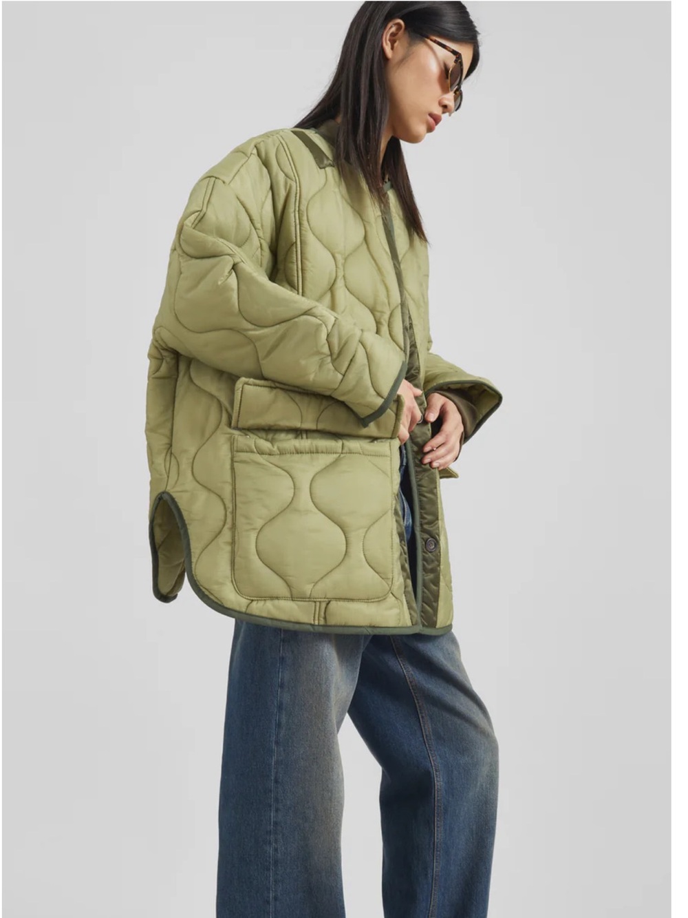 Frankie shop Quilted Oversized Jacket in Olive Green